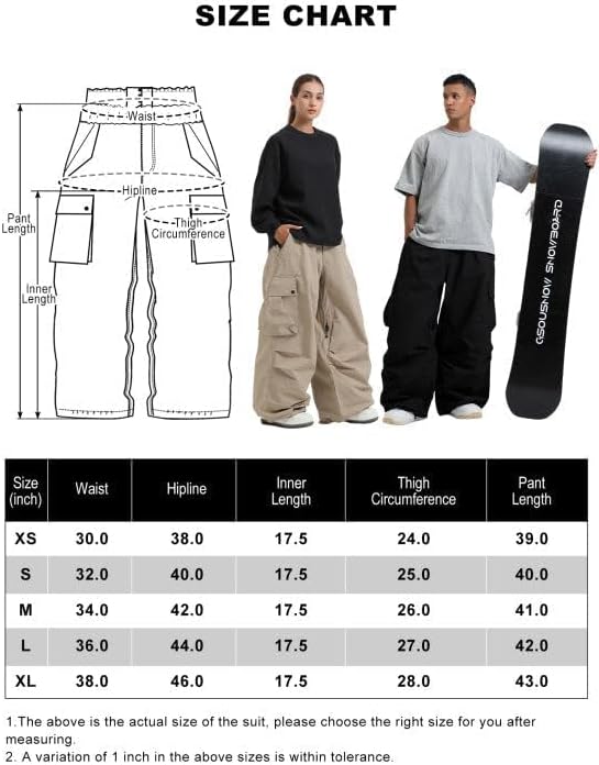 GSOU SNOW Baggy Insulated Waterproof Ski Pants for Men and Women