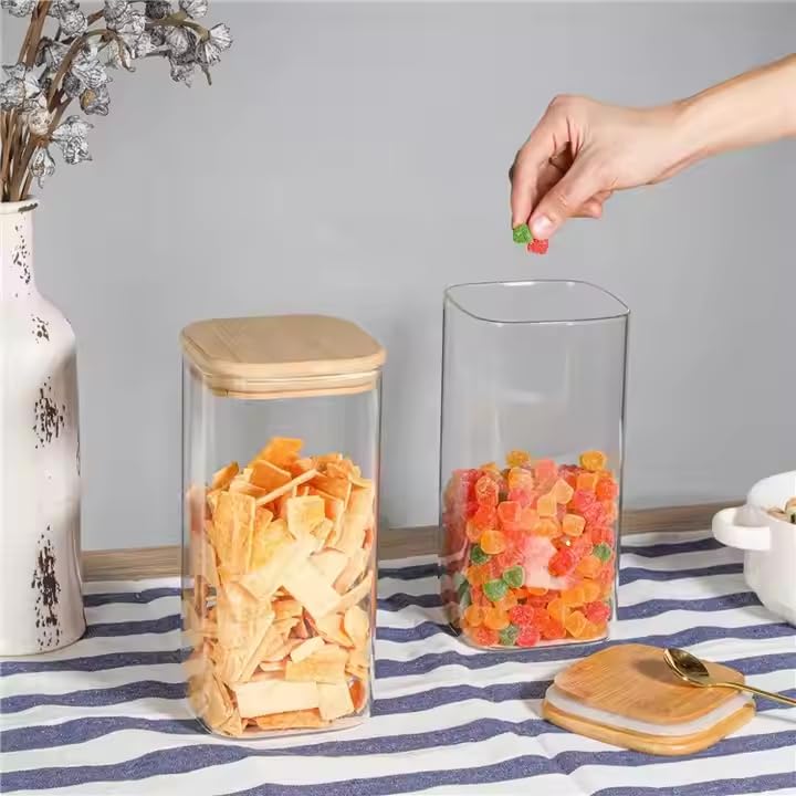 1580ml Square Glass Storage Jar with Airtight Bamboo Lid