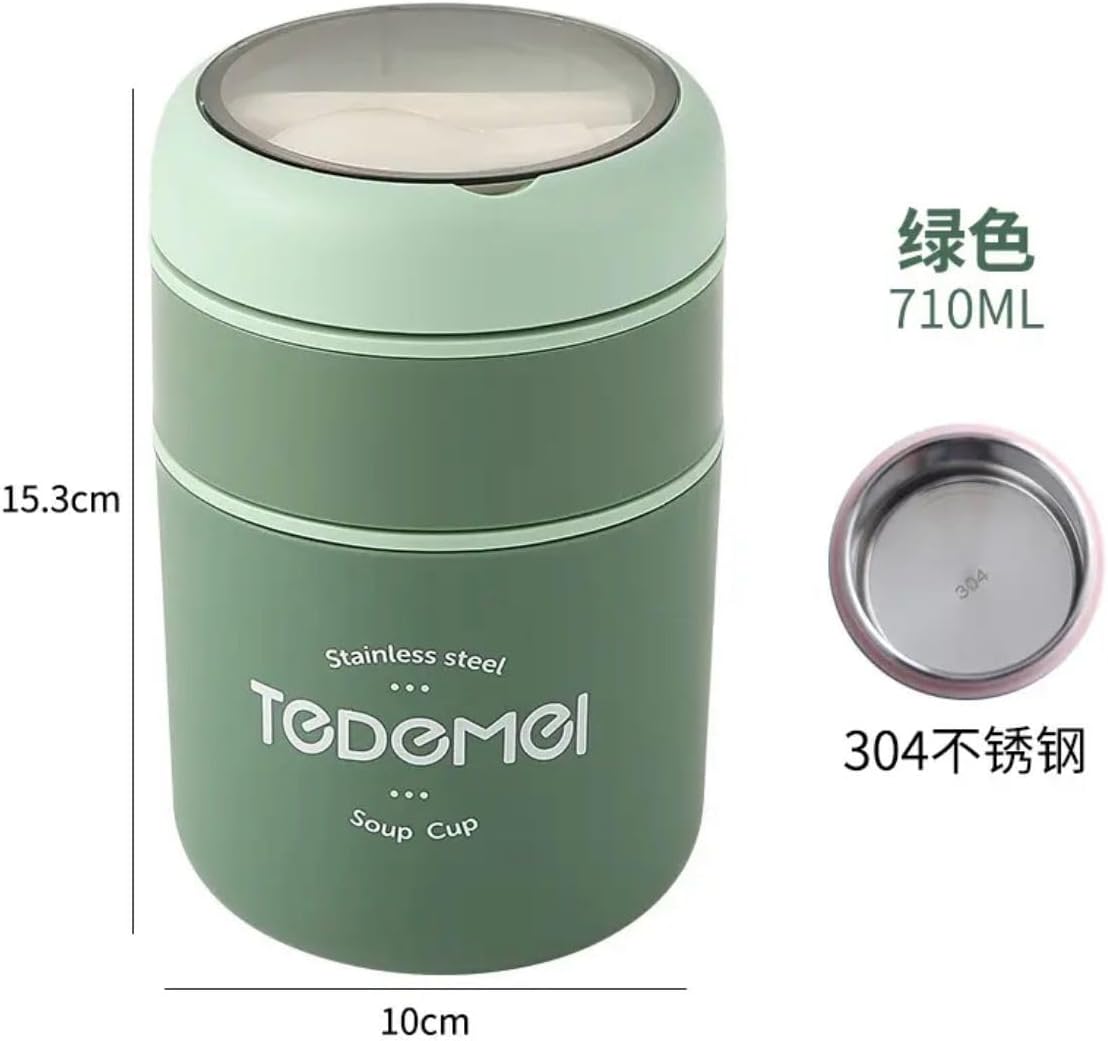 24 oz Portable Thermal Lunch Box with Stainless Spoon Green