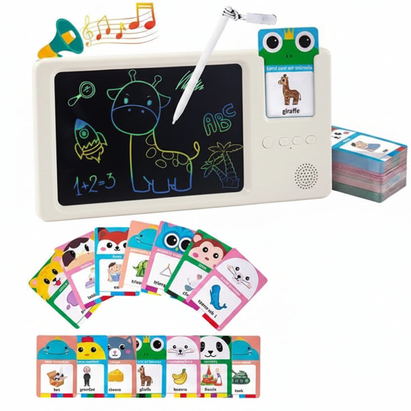 Kids LCD Writing Drawing Talking Flash Card Tablet 112 Cards English Arabic Educational Toy Pink