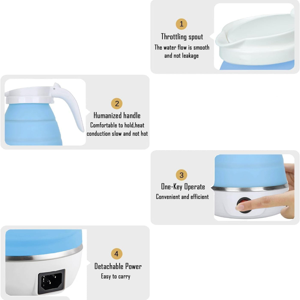 ZB-6 Foldable Electric Travel Kettle Blue 600ml