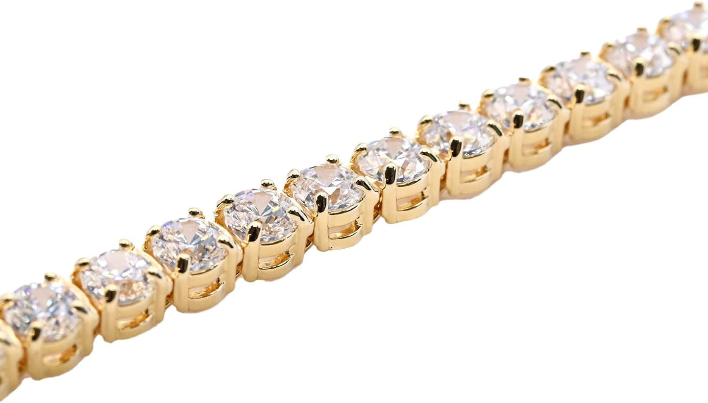 Sparkling Gold-Tone Tennis Bracelet with Clear Round Cut Swarovski Crystals