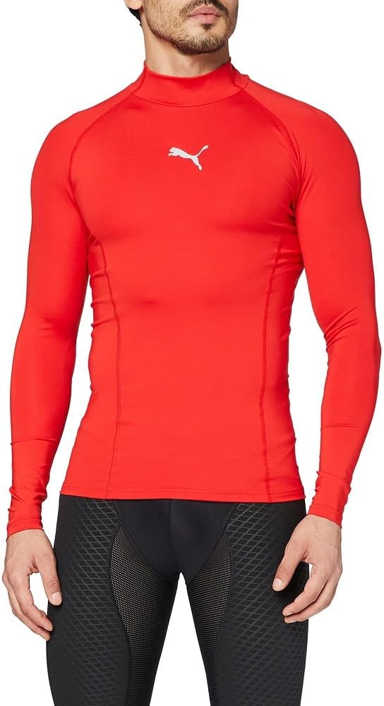 Puma LIGA Performance Long Sleeve Baselayer Tee - Red Athletic Compression Shirt