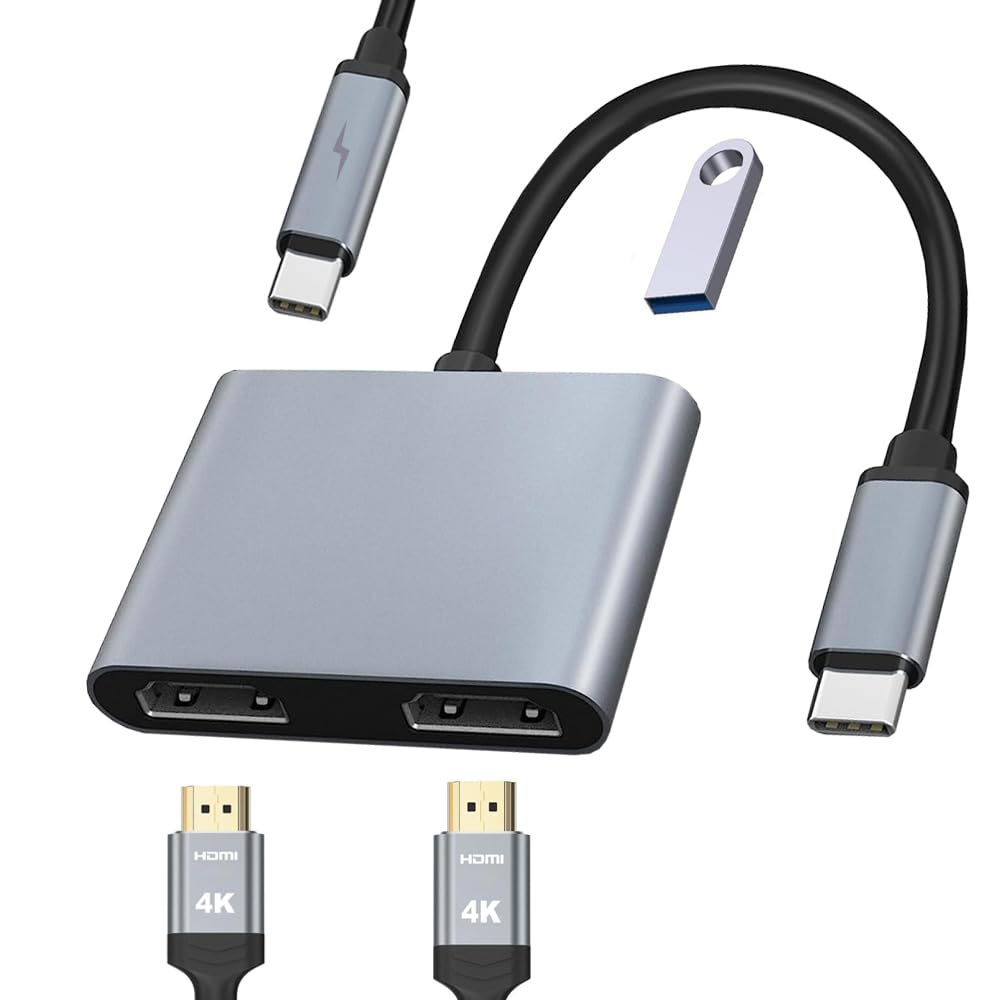 WISYIFIL USB-C to Dual HDMI Adapter 4-in-1 Hub with 4K Output