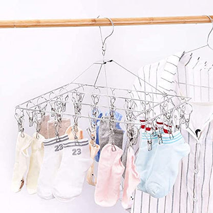 Stainless Steel 20‑Clip Portable Hanger for Baby Clothes & Socks