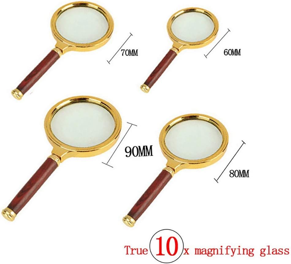 Qirc 10x Handheld Magnifier with Wooden Handle – Red, 60mm Lens