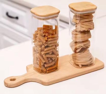 1580ml Square Glass Storage Jar with Airtight Bamboo Lid