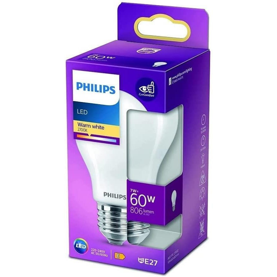 Philips E27 Frosted LED Bulb 7W 60W Equivalent Warm White 2700K