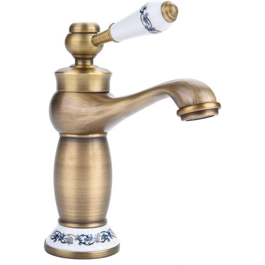 Fdit Antique Brass Ceramic Bathroom Faucet with Long Neck