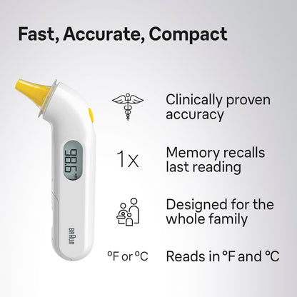 Braun ThermoScan 3 Ear Thermometer Fast 1 Second Measurement Audio Fever Indicator
