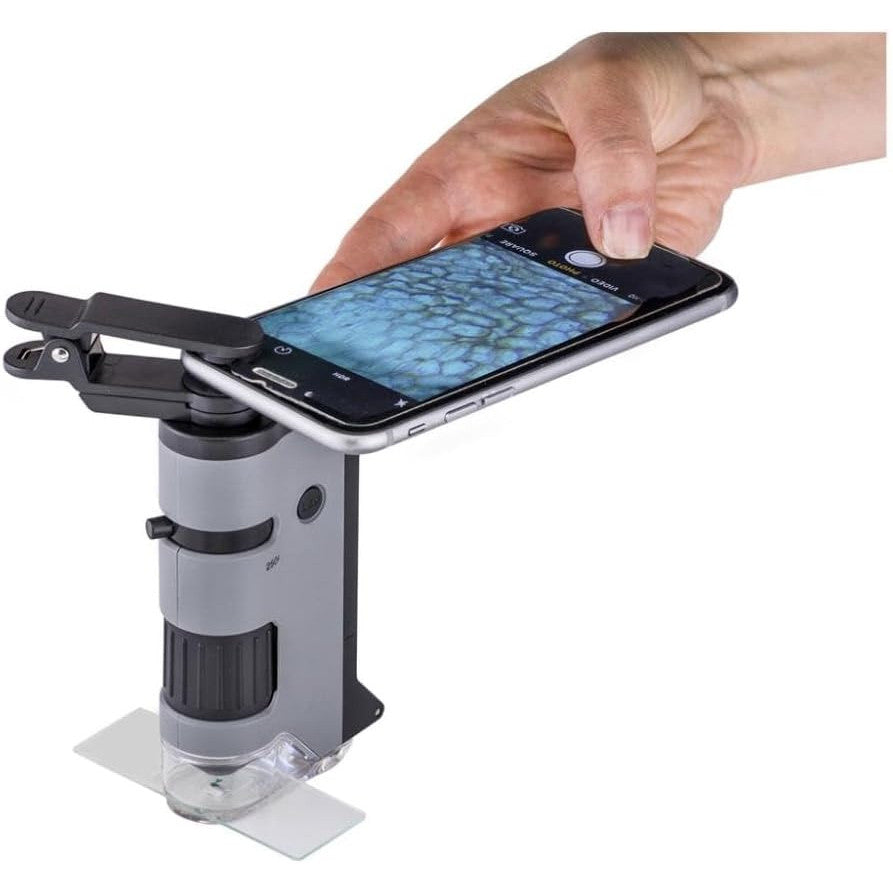 Carson MicroFlip Pocket Microscope 100x-250x LED UV with Smartphone Clip