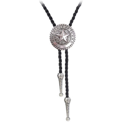 Stylish Western Cowboy Bolo Tie for Men - Lone Star Symbol Leather Necklace