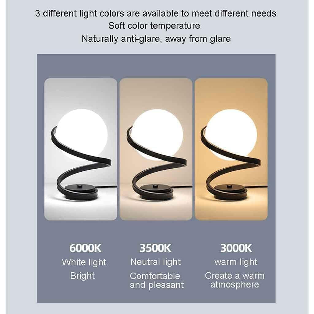 Modern Round Glass Table Lamp with 3‑Way Dimmable LED Light