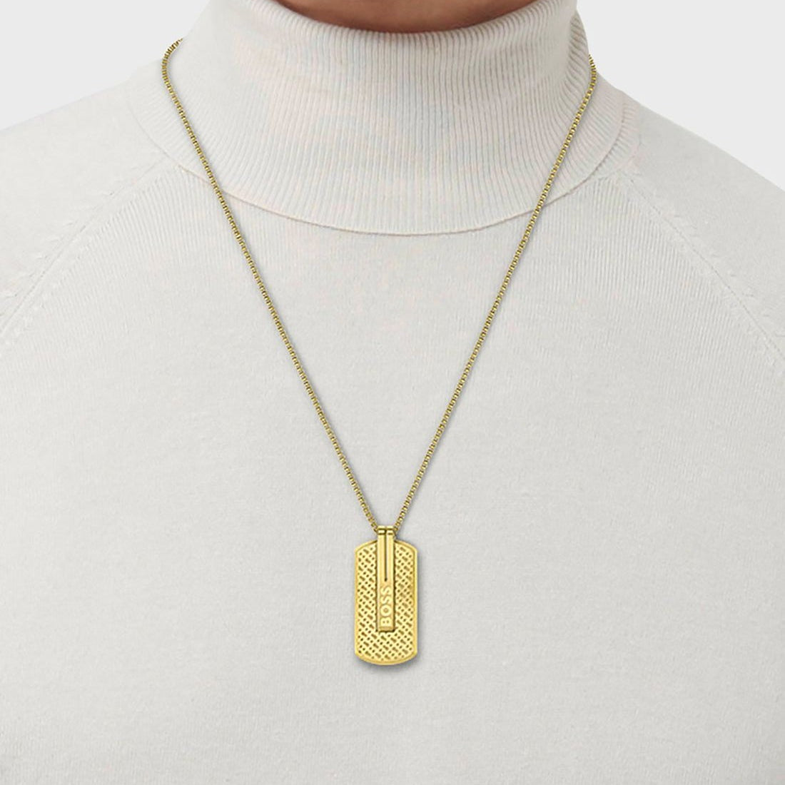 Elegant Luxury Gold-Plated BOSS Men's Statement Dogtag Necklace Accessory