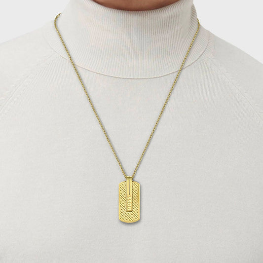 Elegant Luxury Gold-Plated BOSS Men's Statement Dogtag Necklace Accessory