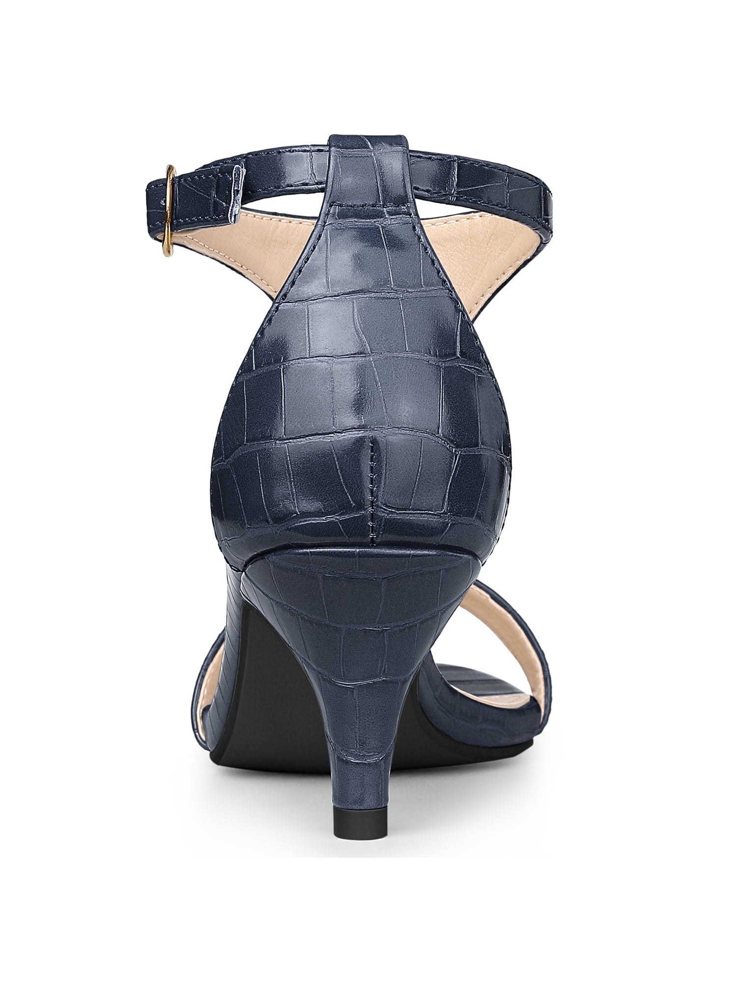 Allegra K Women's Embossed Kitten Heel T‑Strap Sandals