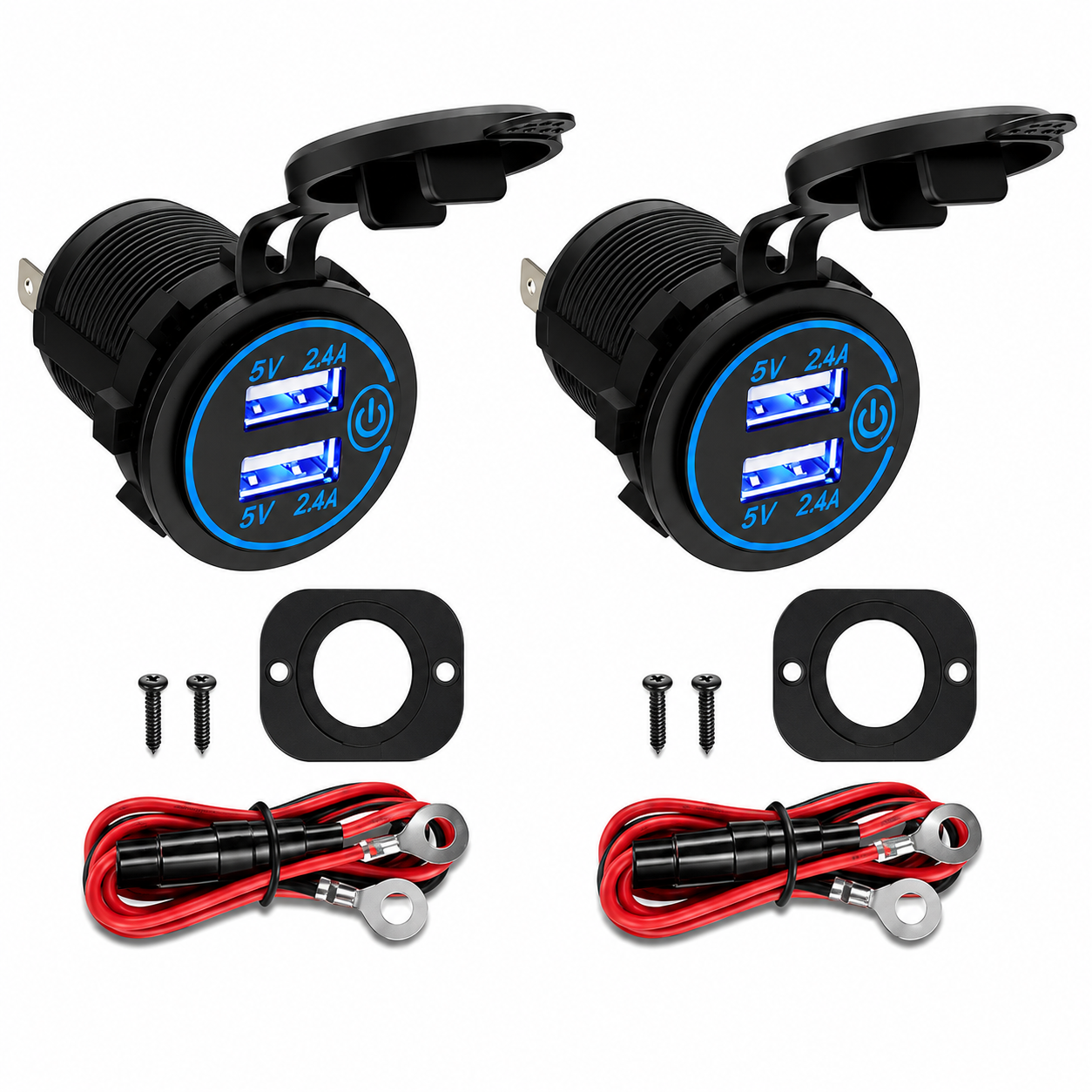 USB Dual USB Socket 12V Marine Outlet Car Charger - 2Pack