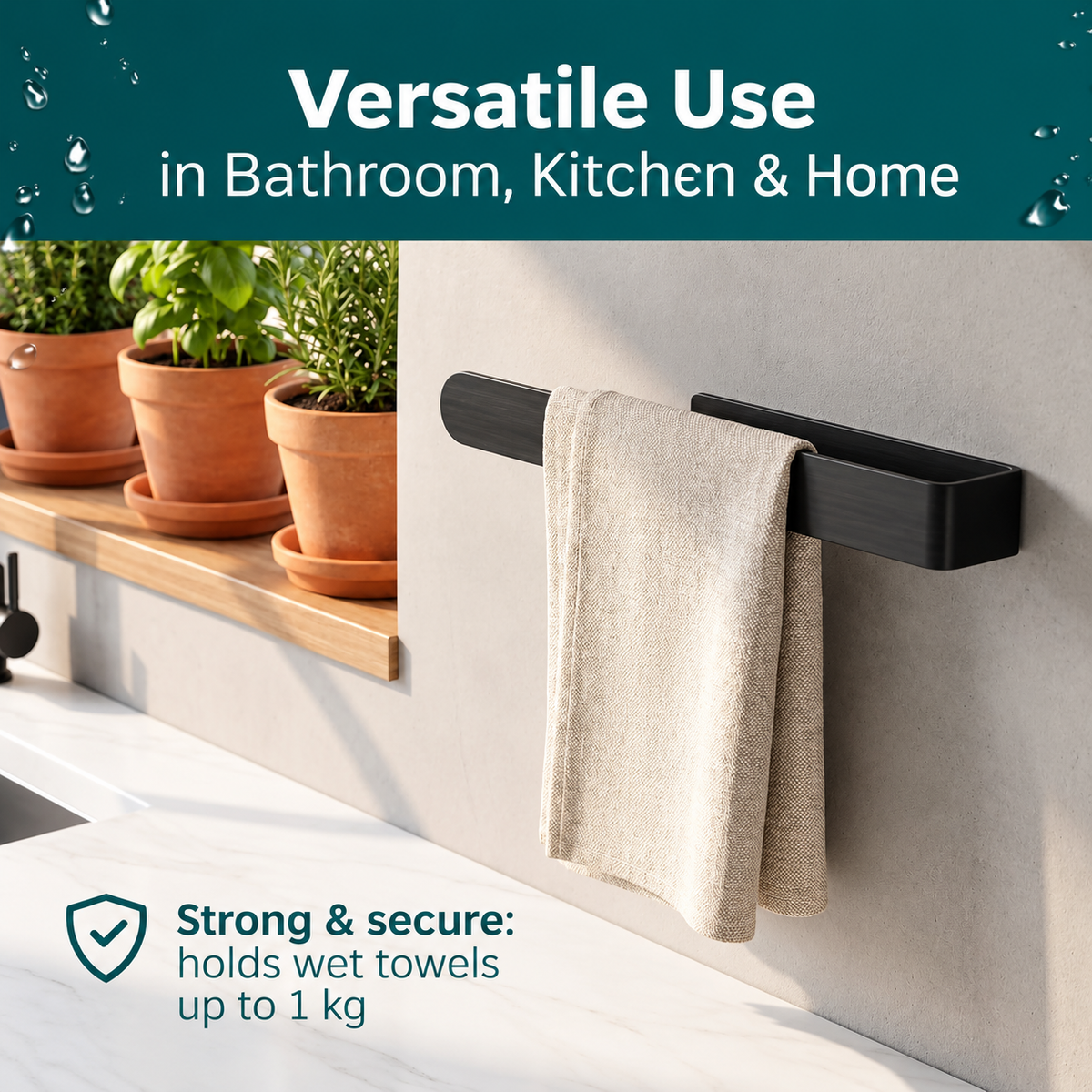 husman Self-Adhesive Towel Rail Matte 37cm