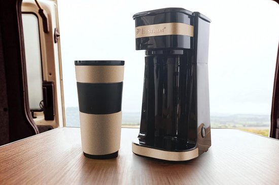 Bestron Compact 750W Coffee Maker with Thermos Cup for Camping