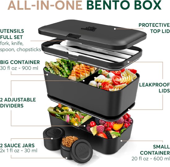 Umami Large Bento Box for Adults - 1500 ML XL Space-Saving Design