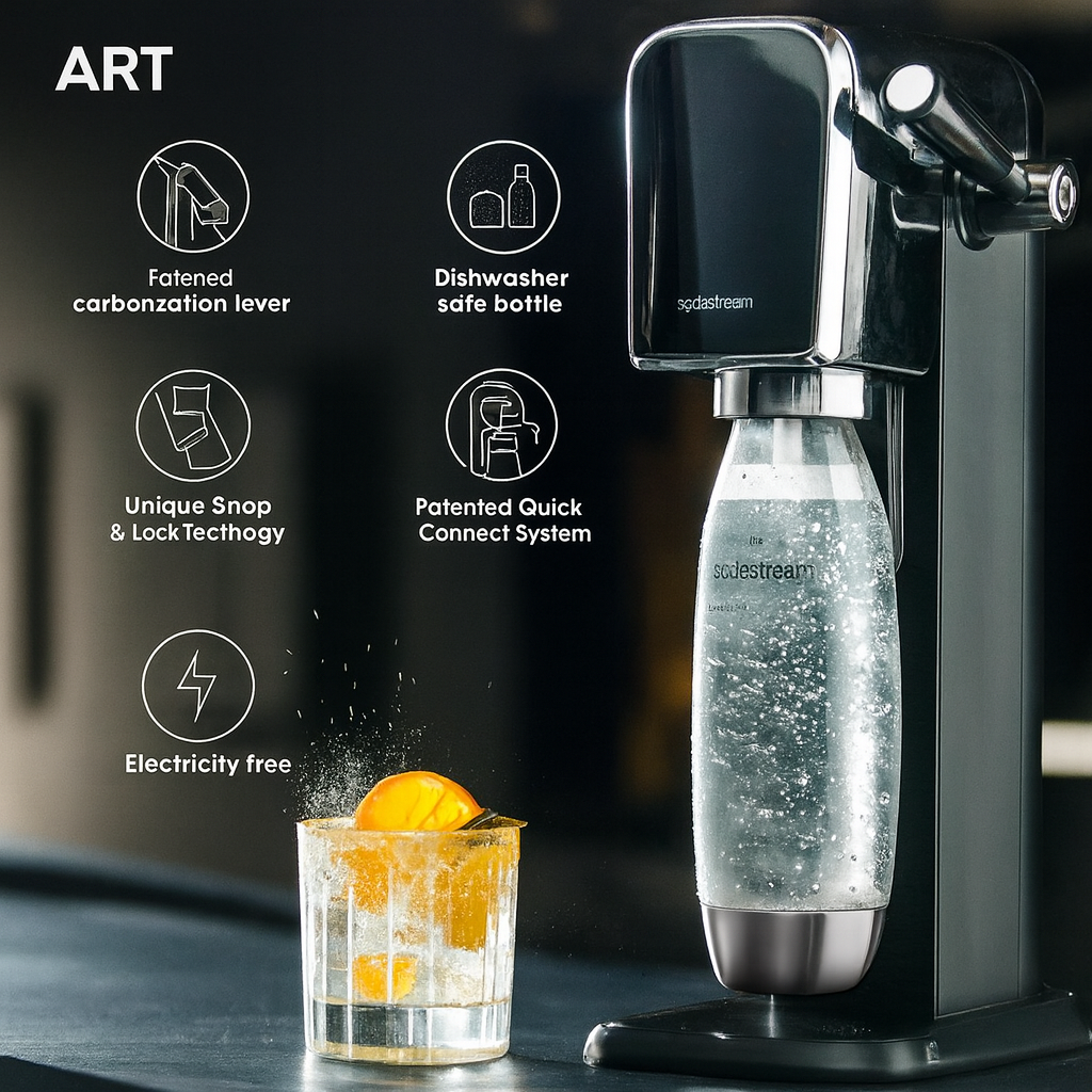 SodaStream ART Stainless Steel Sparkling Water Maker with 1L Bottle
