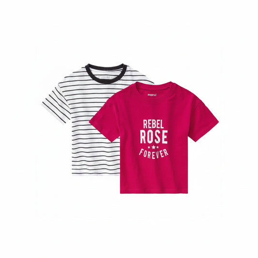 Pepperts! Girls' Cropped T-Shirt Set 2-Pack Pink 134-140 cm (8-10 Years) 387235-1