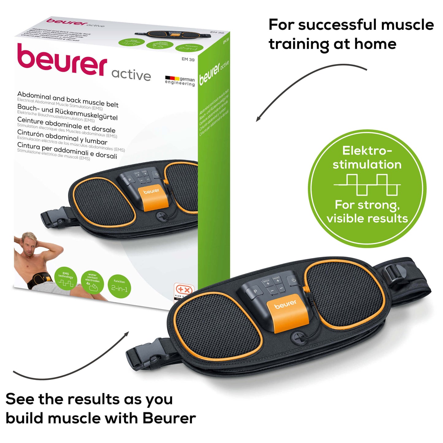 Beurer EM 39 2-in-1 Abdomen & Back Muscle Toning Belt for Core Strength
