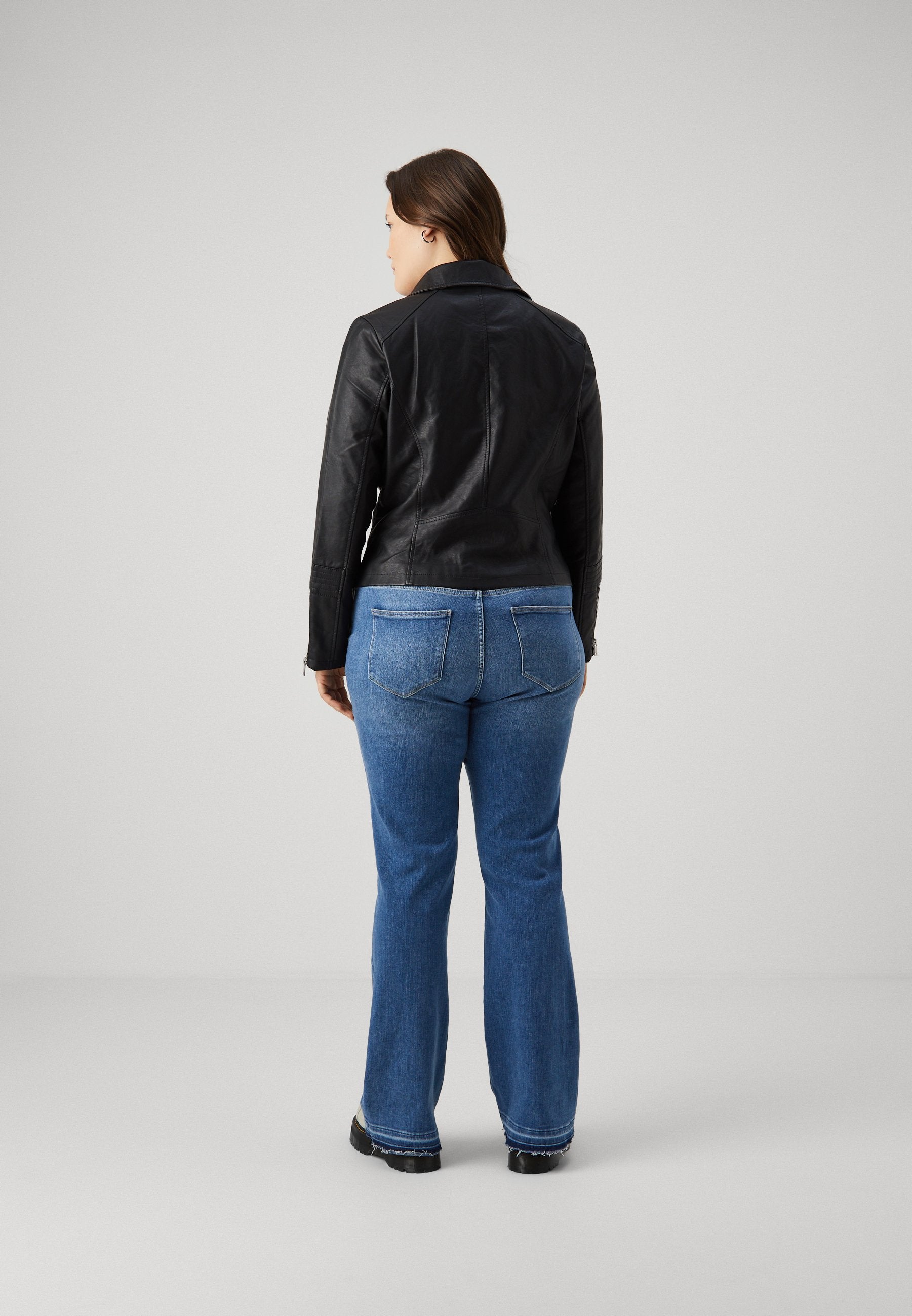 ONLY Carmakoma Women's Black Faux Leather Biker Jacket with Zip Details