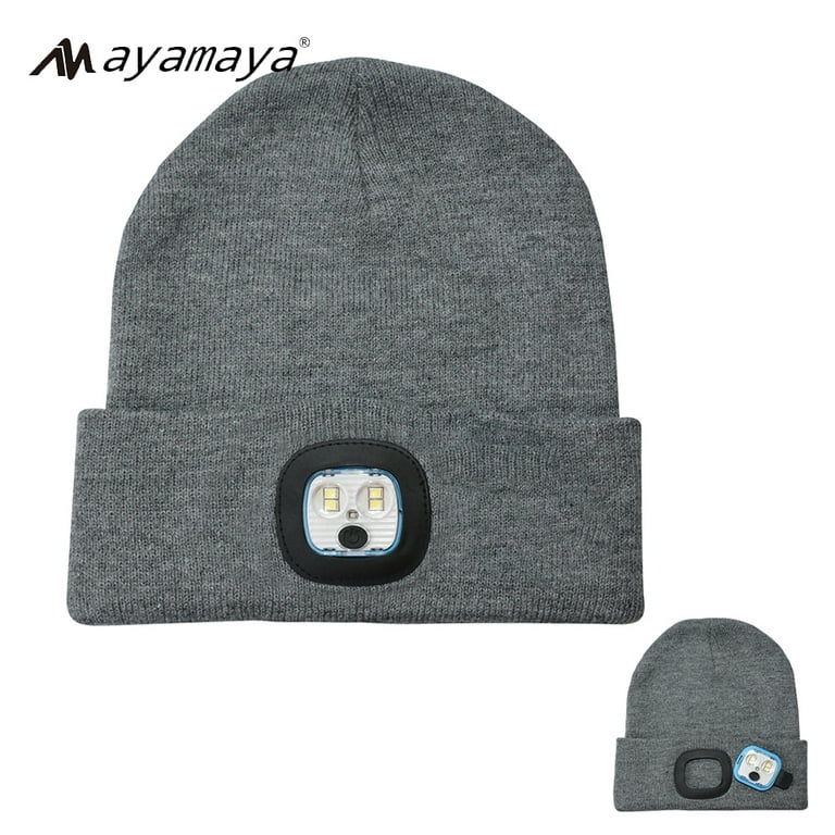AYAMAYA Unisex LED Beanie Hat: Rechargeable Knit Headlamp for Outdoor Adventures