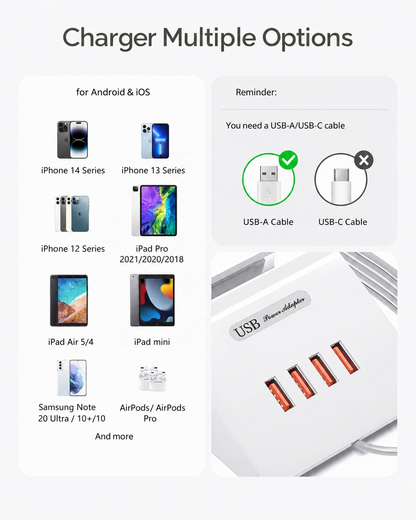 USB CHARGER JMX-0510 Professional Power Adapter USB C Charger 4-Port