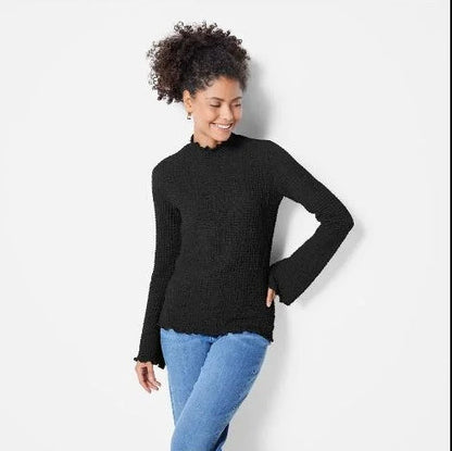 Esmara Women's Long Sleeve Jacquard Blouse Black XS 32-34