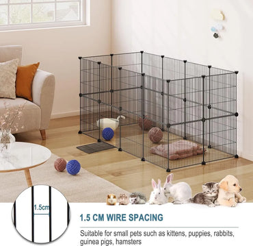 EUGAD Modular Black Metal Rabbit Enclosure with Door