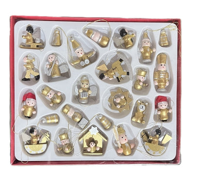 LIVARNO Home 26-Piece Gold Christmas Tree Ornaments Set, Classic Wooden Figures