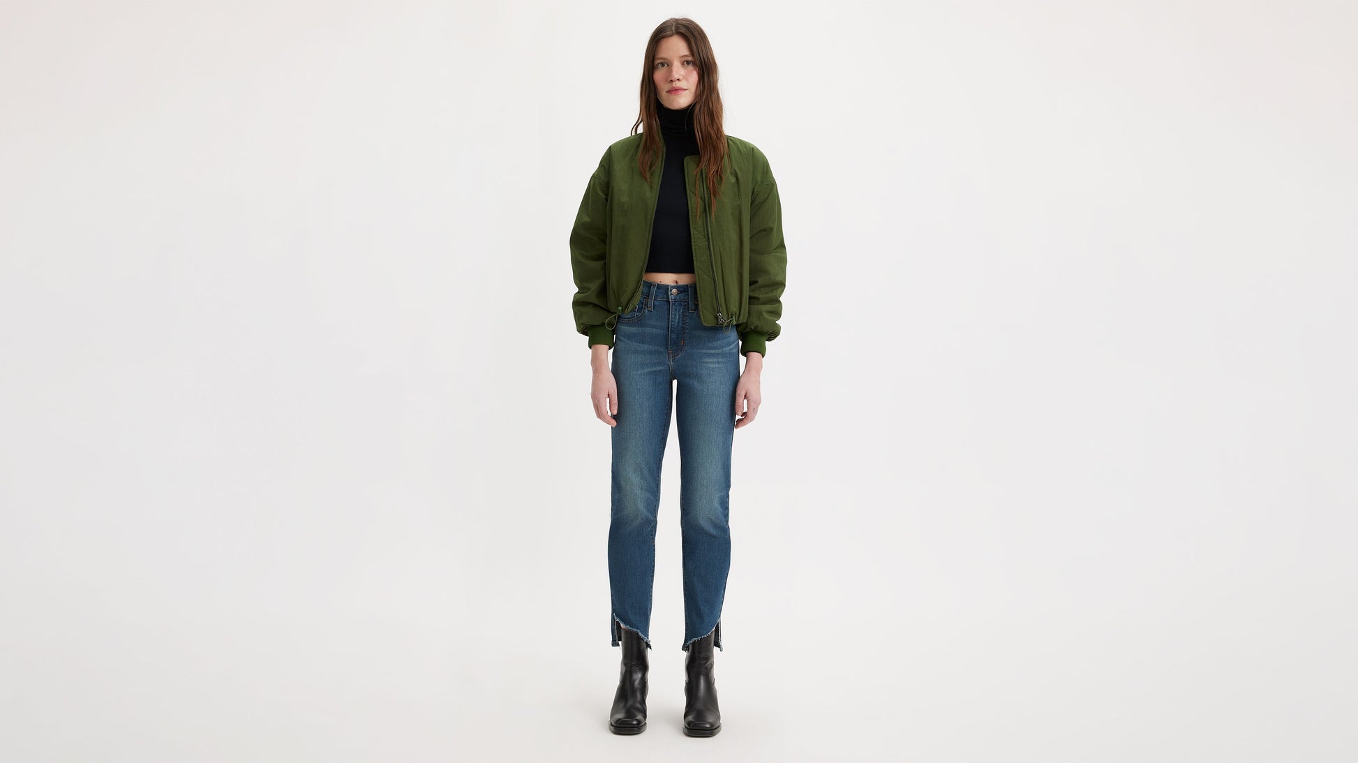 Levi's 724 High Rise Slim Straight Cropped Dark Wash Jeans