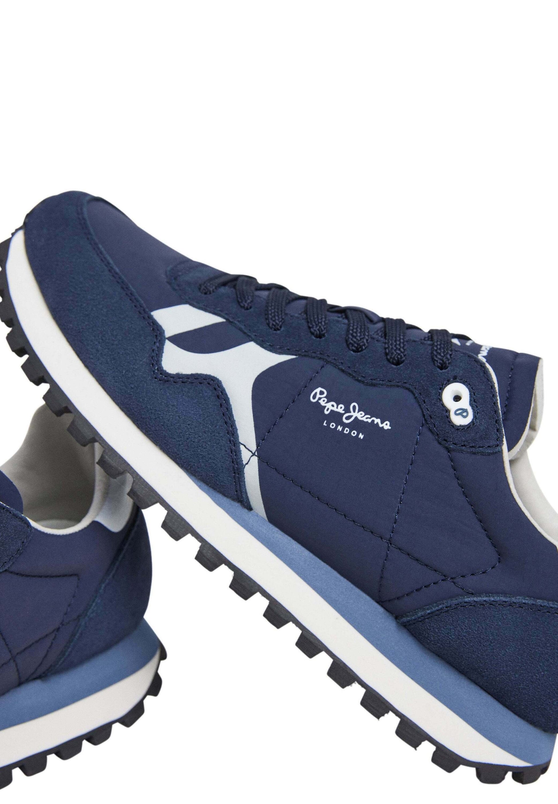 Pepe Jeans Brit-On Navy Blue Suede Mesh Athletic Trainers Fashion Sneakers