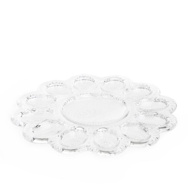 Elegant Clear Glass Egg Platter 12-Compartment Serving Dish with Center Bowl