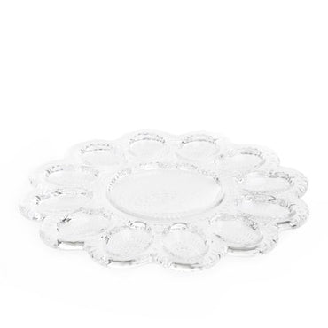 Elegant Clear Glass Egg Platter 12-Compartment Serving Dish with Center Bowl