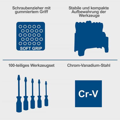 Scheppach 100-Piece VDE Screwdriver Set: Magnetic CrV Steel, Ergonomic Handles