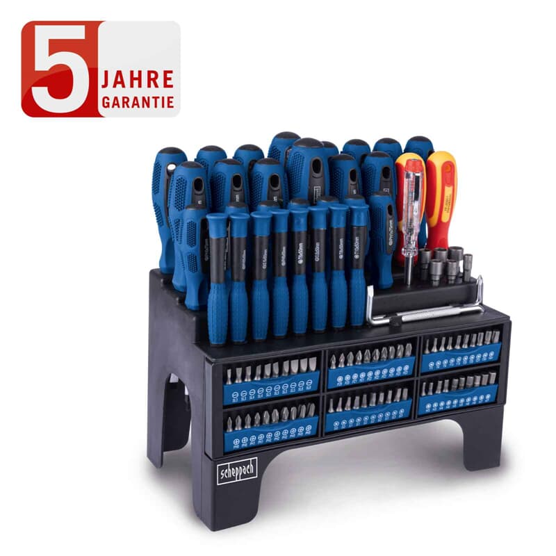 Scheppach 100-Piece VDE Screwdriver Set: Magnetic CrV Steel, Ergonomic Handles