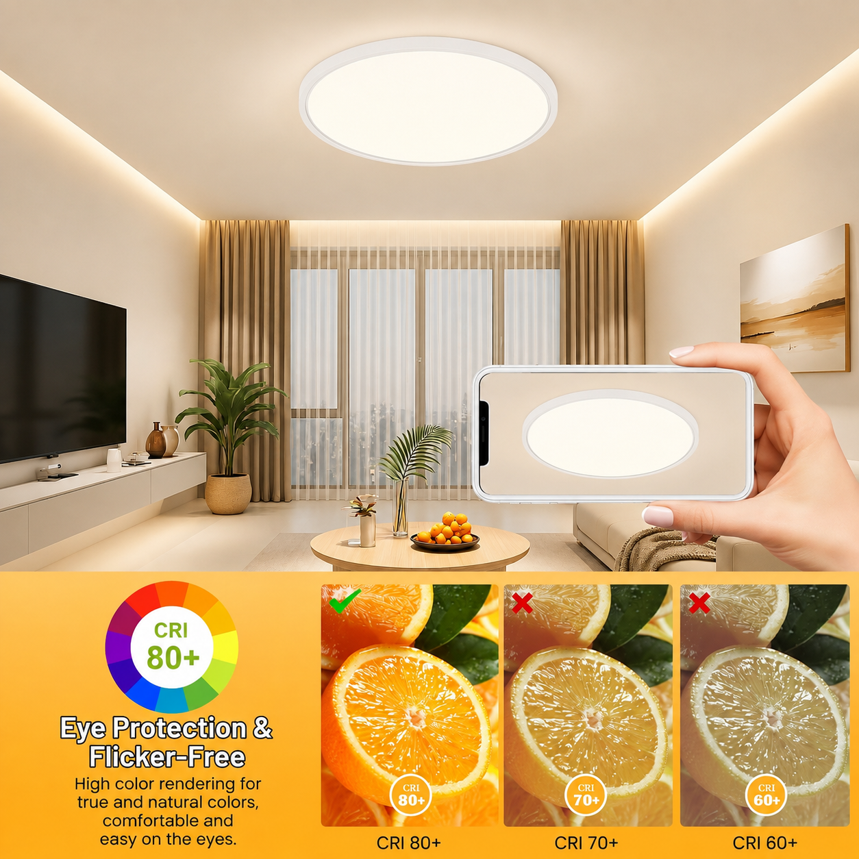 OTREN LED Ceiling Light Flat Round 3000K, 30Cm