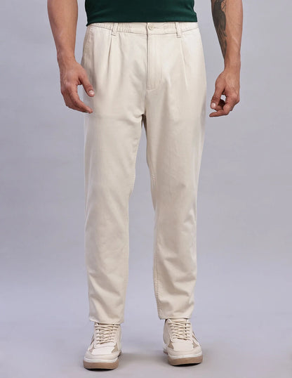 Tommy Hilfiger Men's Beige Solid Cotton Relaxed Fit Casual Trousers Comfort - Gomix Brands Outlet