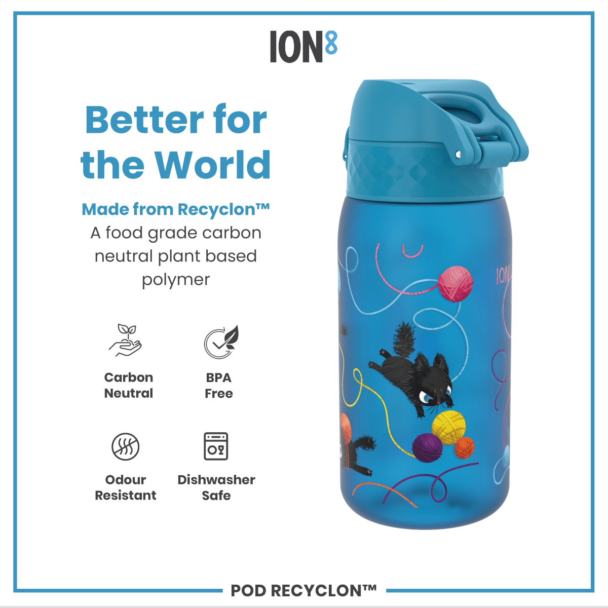 Leak Proof Kids Eco-Friendly Water Bottle, Recyclon, Cute Cats Design, 350ml Capacity