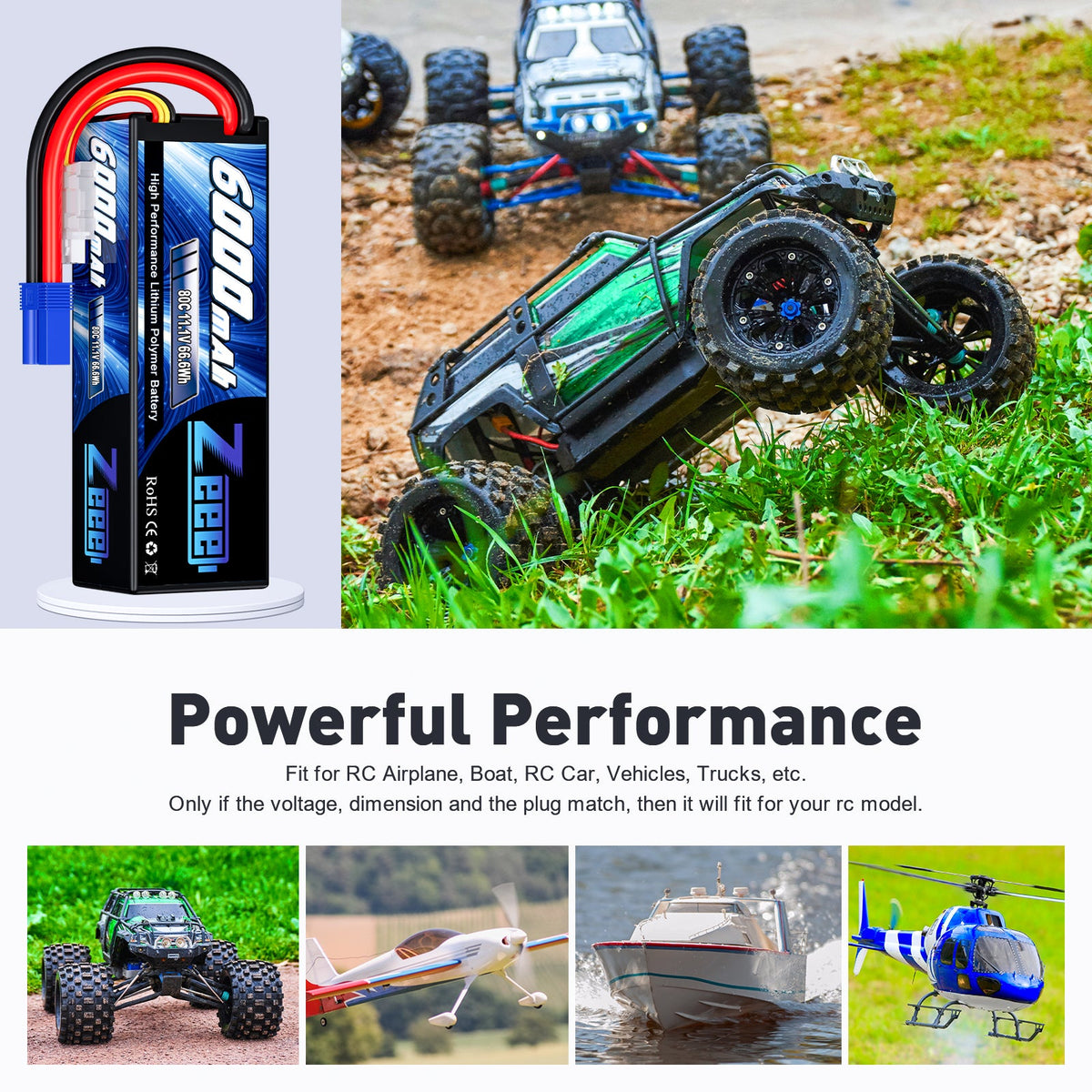 Zeee 3S 6000mAh 80C 11.1V LiPo Battery EC5