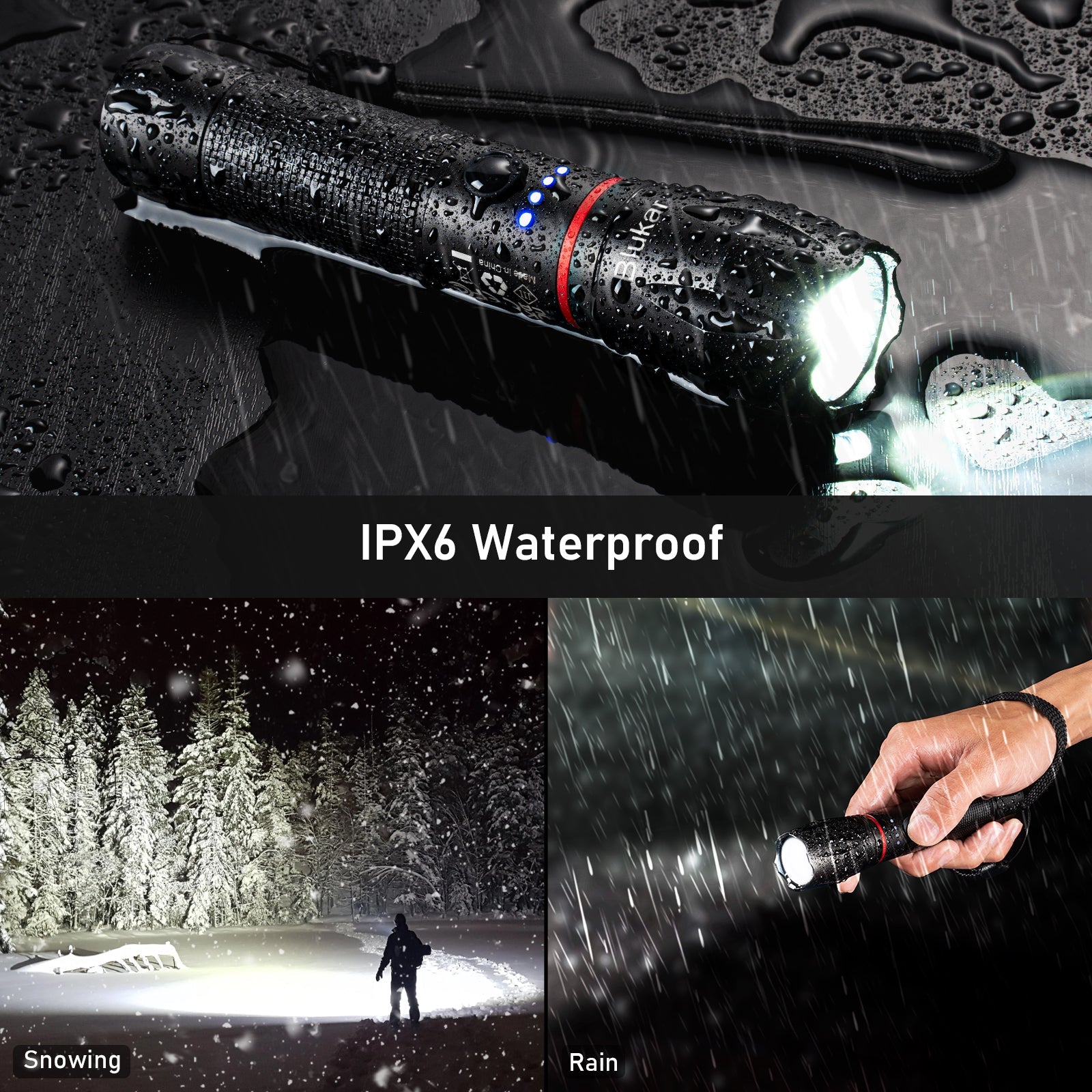 Blukar Waterproof Lightweight Mini Handheld LED Torch Rechargeable K9137