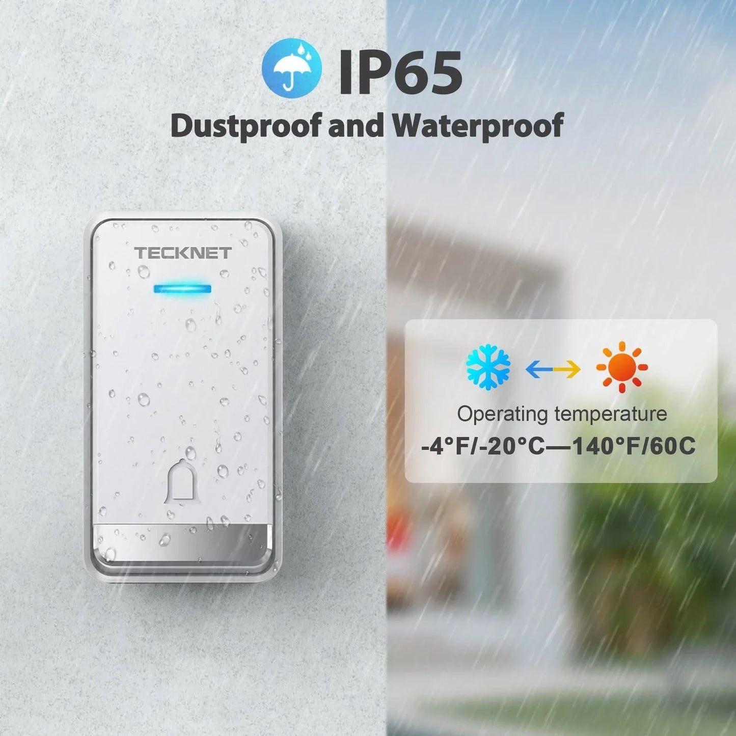 TECKNET Waterproof Self-Powered Wireless Doorbell with Built-in Socket - Gomix Brands Outlet