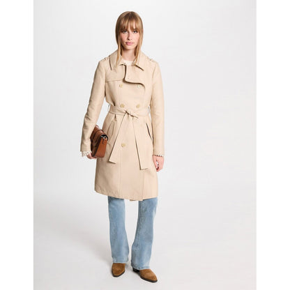 Morgan Beige Long Belted Trench Coat – Mid‑Length Tailored