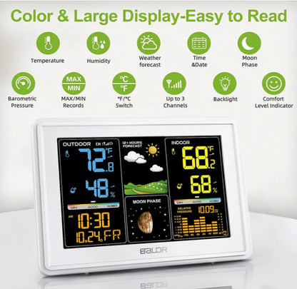 Baldr Wireless Weather Station with Color LCD, Barometer, Moon Phase