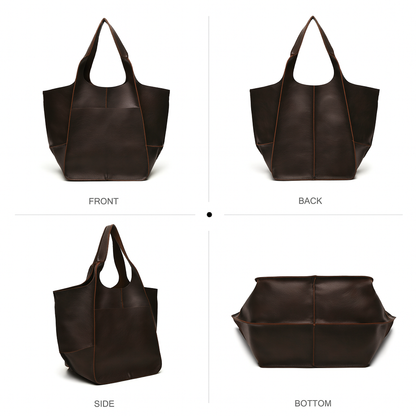 Vintage Oversized Soft Leather Tote Bag – Large Capacity