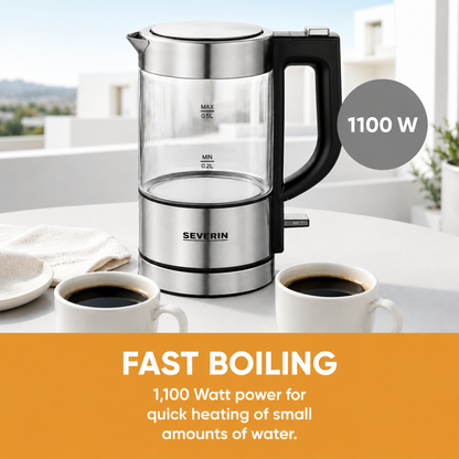 SEVERIN WK3472 Mini Glass Kettle 0.5 L Stainless-Steel
