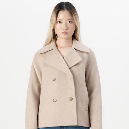 Chic Selected Femme SLFALMA Sandshell Double-Breasted Wool Blend Short Coat Jacket